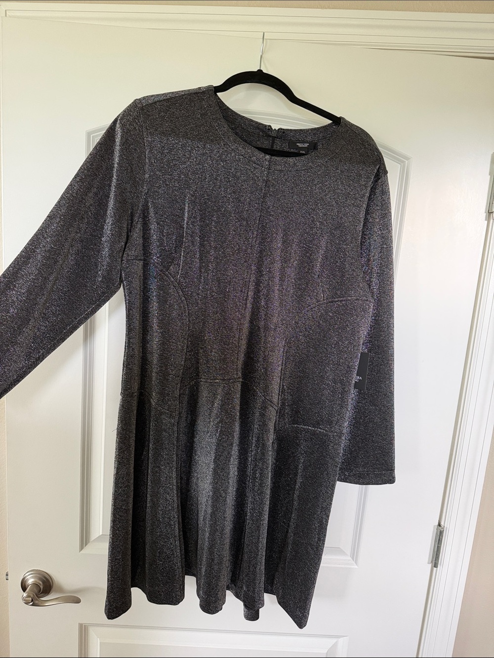 Vera Wang Metallic Long-Sleeve A-Line Dress - Silver